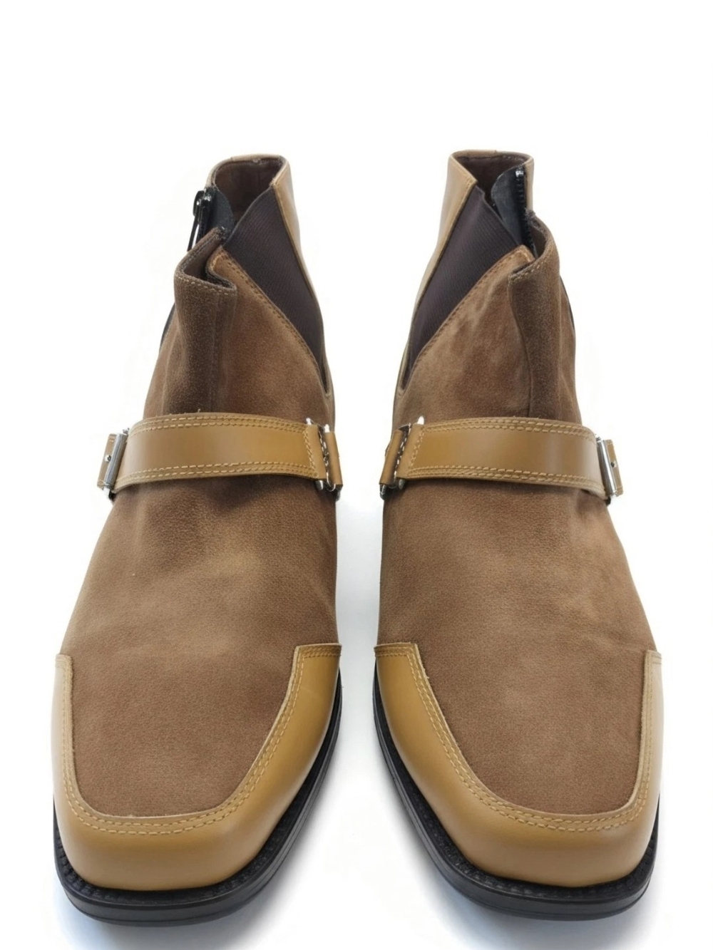 Men's Tan Suede Monk Strap Boots